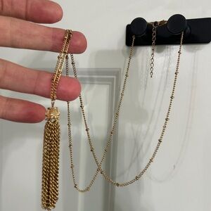 Vintage Gold Tone Tassel Necklace on a beautiful long chain. Statement piece!